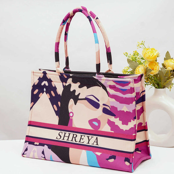Beautiful Girl Printed Box Tote Bag - Uncommongifts.in